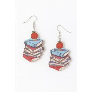 Stack of Books with Apple Teacher Earrings BIN Z
